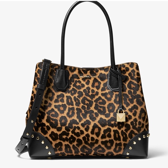 *NEW* Michael kors Mercer Gallery Medium Leopard Calf Hair Satchel - Picture 1 of 5